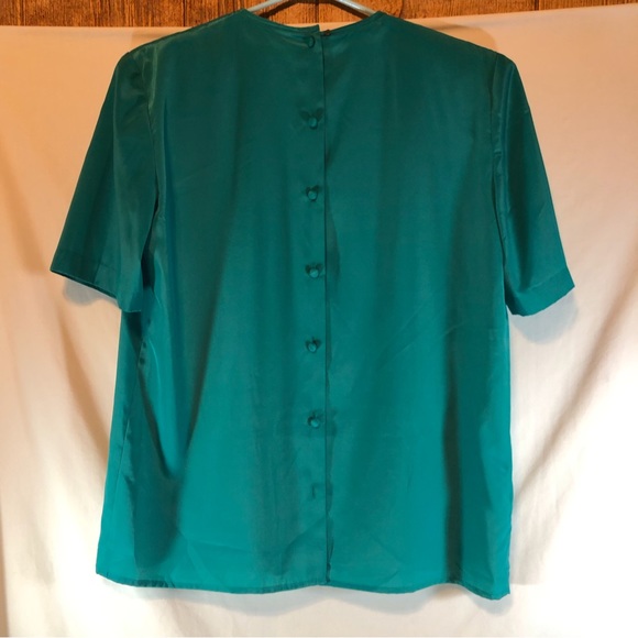 Kelly Scott green short sleeve button down back blouse 6 - Picture 2 of 4